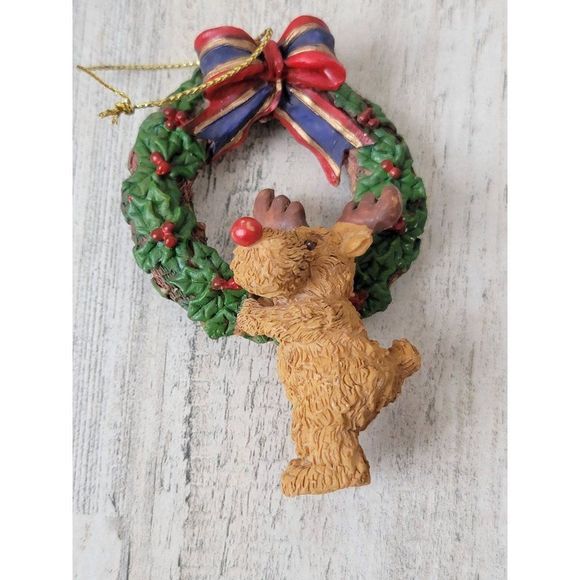 Rudolph reindeer wreath bow ornament Xmas decor - Picture 1 of 4